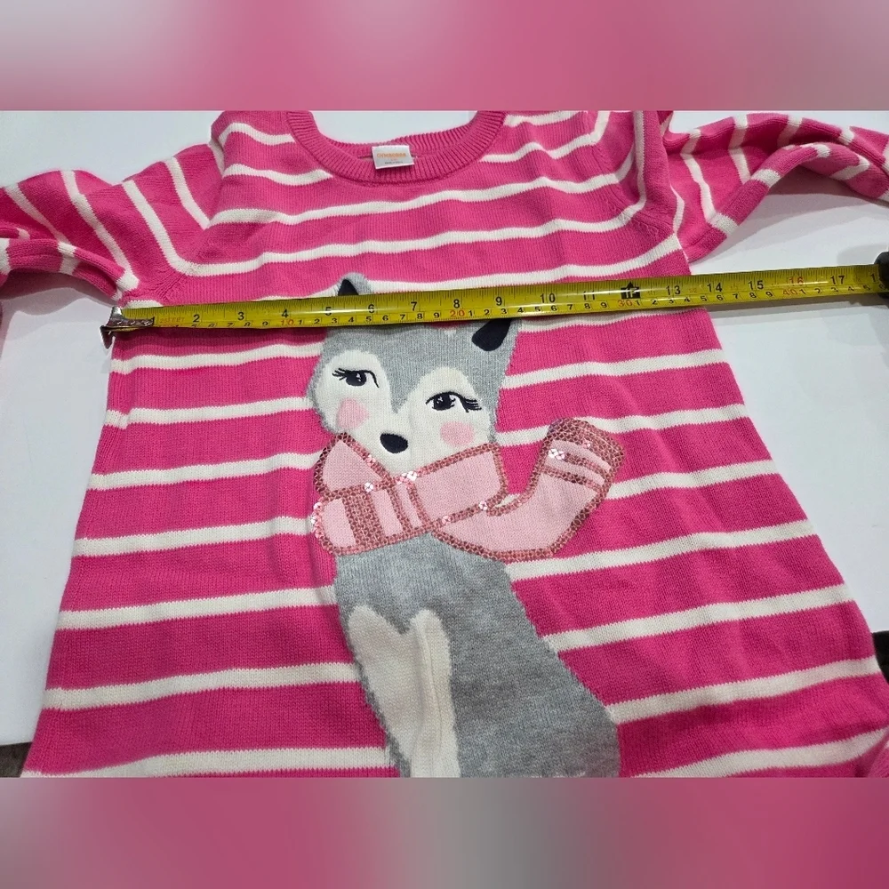 Gymboree Pink and White Striped Tunic Sweater with Fox Design Sz.10